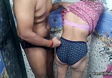 Indian wife gives handjob. Husband cums on her panty.