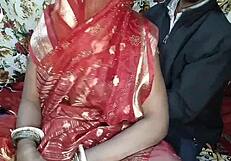 great sex with bhabhi in red saree, squeezing boobs and ass fucking