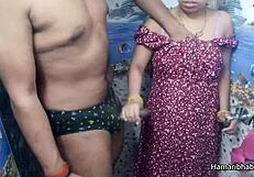 Indian wife gives handjob. Husband cums on her panty.