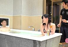 Emotional mixed bath encounter leads to passionate creampie for new employee