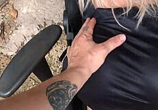 woman gifts husband with little blonde sex toy