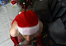 Laura Gets Horny In Her Christmas Pantyhose And Gives Blowjob As A Present
