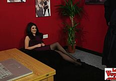 Stunning british babe watches cfnm cock jerking