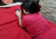 I spied on my stepsister in the bathroom. She forced me to fuck her big ass.