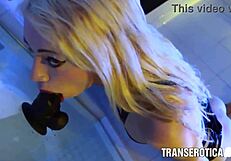 Trans Blonde Sasha De Sade Licks Dildos While Jerking Off