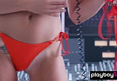 passionate brunette teen strips to music