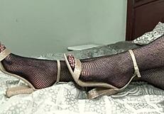 charli rose shows off stunning foot fetish in fishnets