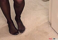 mature in black stockings finger fucking solo at home