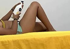 brunette with plump body explores and masturbates her ass