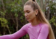 Gym bunny Mary Rock works out her pussy with stud neighbor, laps up spunk