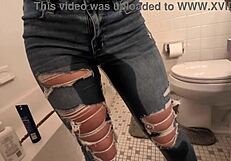 Amateur experiences pee desperation and golden shower in shower