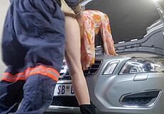 my mechanic asked if he can fuck my wife and i said yes, watch the creampie