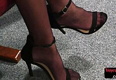 spex wearing voyeur giggles and talks to sub during jerk off instructions