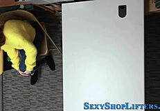 Watch this busty blonde teen thief get caught and fucked hard in the act.