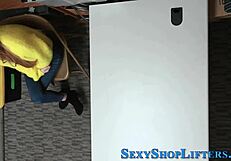 Watch this busty blonde teen thief get caught and fucked hard in the act.