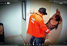 Delivery guy enjoys casual sex, sucking cock and fucking in lingerie.