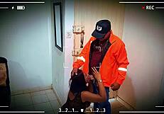 Delivery guy enjoys casual sex, sucking cock and fucking in lingerie.