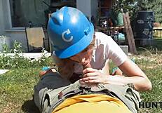 sexy fantasy fucks old hunter for salary in public!