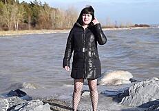 Watch This Milf Pissing In The Sea With Her Hairy Pussy!