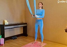 fucked yoga instructor in a hammock during workout session