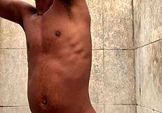 Amateur Soapy Dick Massage in Shower Leads to Cum and Nearly Getting Caught