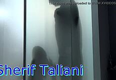 the blonde teen bathes in the shower, giving blowjob and licking