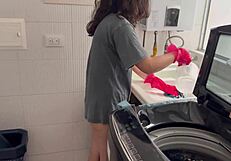 two lesbians having silent sex in the kitchen