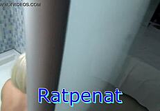 the blonde teen bathes in the shower, giving blowjob and licking