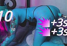 gagged cosplayer in a tight costume scene