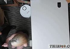 the young blonde amateur tries to steal, but the police officer turns it into hardcore fun