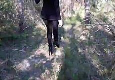 walking in the woods with high heels 😊