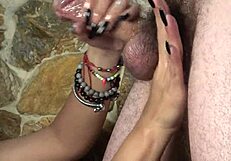 Wow, Hot Handjob Ends With Cum Dripping From Long Black Nails!