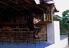 risky public encounter at beach club bar in hotel with latina teen and old german guy