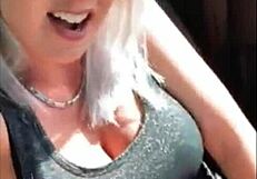 Blonde fingers herself in public car