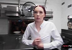 The sneaky waitress fucks me hard in the restaurant, and we get caught