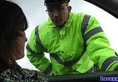 Mature Woman Caught Masturbating, Then Fucks the Patrol Cop in Close-Up Action