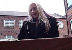 Flashing Blonde Kaz Masturbates In Public Striptease