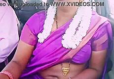 Indian beautiful saree housewife fucks car driver with dirty talks