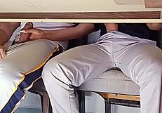 Forbidden passion hot student teases under table