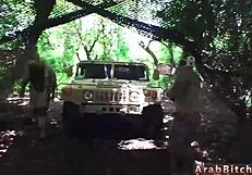 A muslim army guy returns home and fucks his petite white teen girlfriend outdoors in uniform.