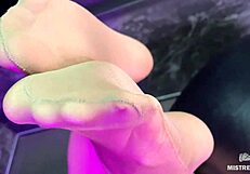 beautiful mistress feet and ass in flesh-colored pantyhose teasing you