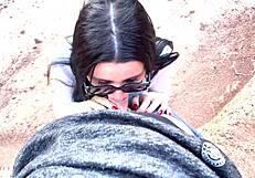 Feeling Thrilled, She Reveals Her Face With Glasses For A Deep Blowjob In The Beautiful Canyon