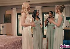 i'm the bride lily labeau and my bridesmaids octavia red, ivy ireland, and karina valentina are having hot lesbian group sex with me