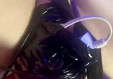 Goth Slut In Fishnets Dripping Red Cums With Toy!