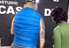 18-year-old gets intense ass masturbation in tattoo studio, cumming for first time