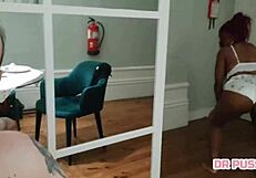 tattooed african tourist gets her hot pussy fucked hard in mirror apartment, letting everything be filmed