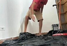 i paid the painter with my pussy and he gave me a cum bath - behind the scenes