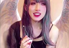 angel with crotch masturbates while streaming suggestively