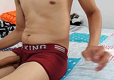 Skinny guy takes out his good cock and starts touching himself