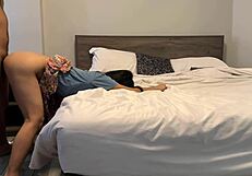 The friend's wife cheats with a hot doggystyle fuck in the hotel room